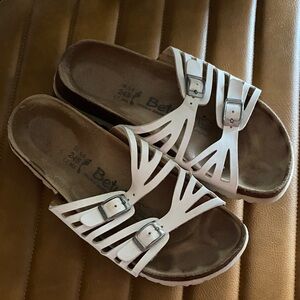 Betula Birkenstock White Cutout Double Buckle Slide Sandals